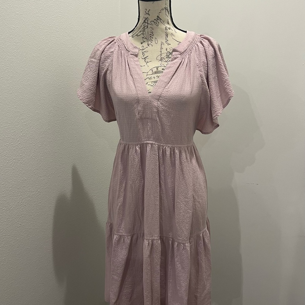 NWOT Calvin Klein Light Pink/Lavender Tiered Midi Dress